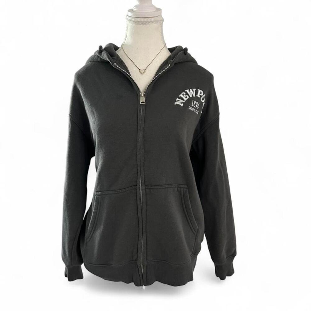 Lazy Sunday New Port Embroidered Casual Zip Up Hoodie Lightweight Size Small